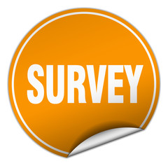 survey round orange sticker isolated on white