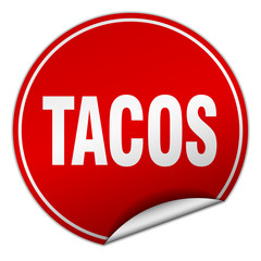 tacos round red sticker isolated on white