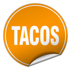 tacos round orange sticker isolated on white