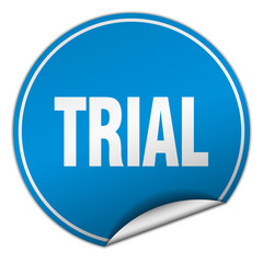 trial round blue sticker isolated on white