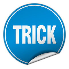 trick round blue sticker isolated on white