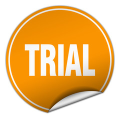 trial round orange sticker isolated on white