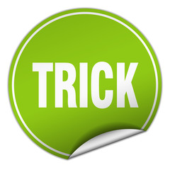 trick round green sticker isolated on white