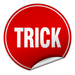 trick round red sticker isolated on white
