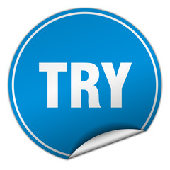 try round blue sticker isolated on white