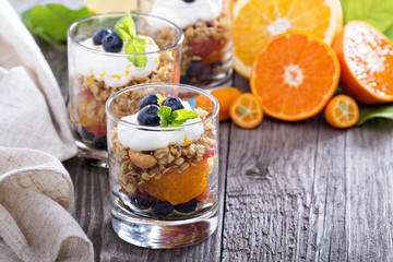 Granola breakfast parfait with citrus 