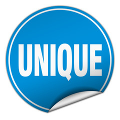 unique round blue sticker isolated on white