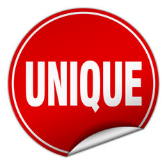 unique round red sticker isolated on white