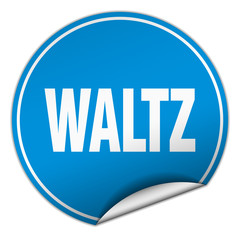 waltz round blue sticker isolated on white