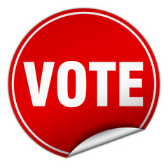 vote round red sticker isolated on white