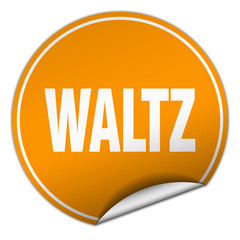 waltz round orange sticker isolated on white