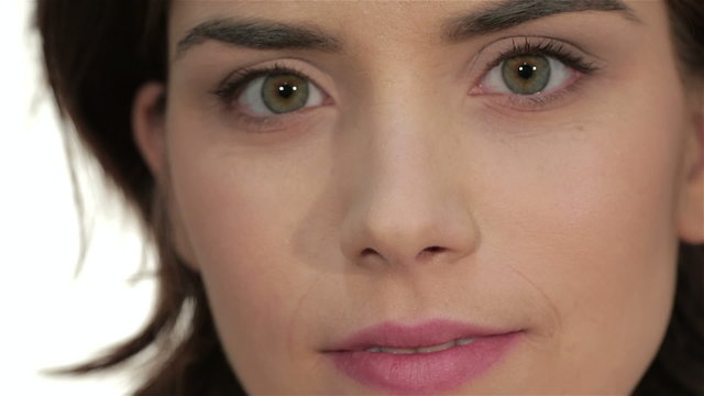 Close-up portrait of woman eye with perfect health skin of face