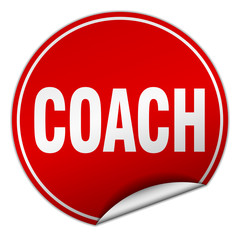 coach round red sticker isolated on white