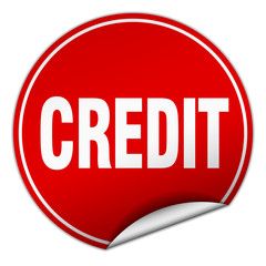 credit round red sticker isolated on white