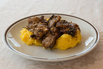 Roasted goat and polenta