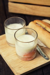 Vietnamese bread served with poached eggs and steak.