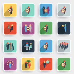 Business and management modern flat icons with color buttons