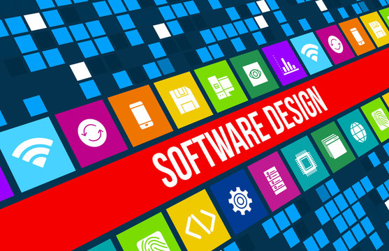 Software design concept image with business icons and