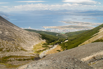 View of Beagle channel and mountains near Ushuaia, Argentina