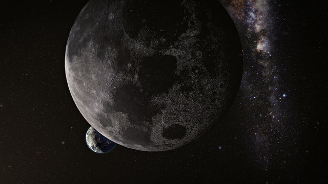View on planet earth and moon from space with milkyway