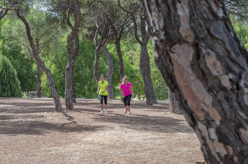 Two women are running.