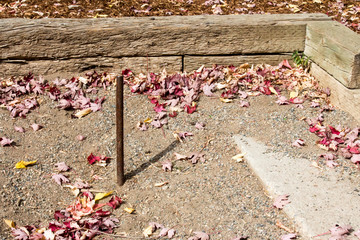 Horseshoe pit with fallen leaves