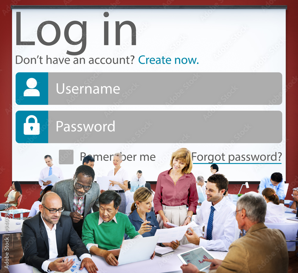 Poster log in password identity internet online privacy protection conc