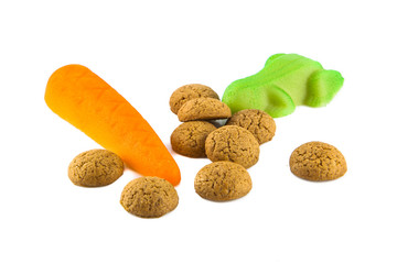 Pepernoten and marzipan on white