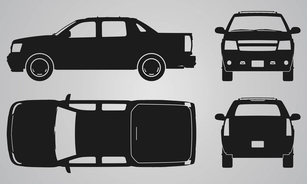 Front, back, top and side pickup truck projection