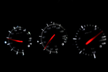 Speedometer in car for measure the velocity, The equipment gauge in control area of the car, Driver...