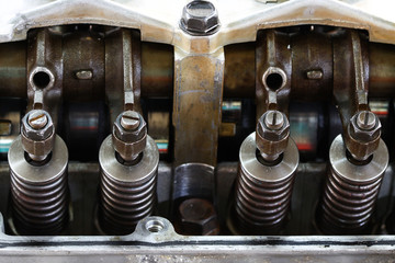Machine equipment of a vehicle engine. auto parts industry. Intake and exhaust valve of the engine.