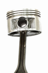 Piston and connecting rod isolated on white background, Engine equipment in industry, Auto parts concept.