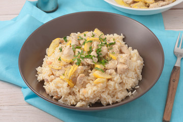 rice cooked in chicken stock and stir fried with chicken breast