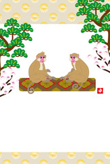 フェミニンな申年の可愛いサルのイラスト年賀状デザイン