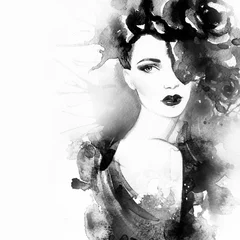 Photo sur Plexiglas Visage aquarelle Beau visage. portrait de femme. aquarelle abstraite .fashion fond