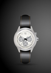 Stylish detailed watch on a dark background.Vector