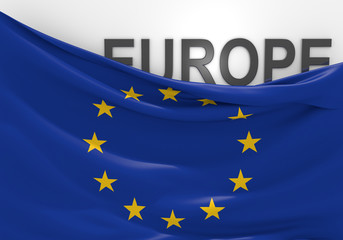 Europe flag and continent name in 3D text