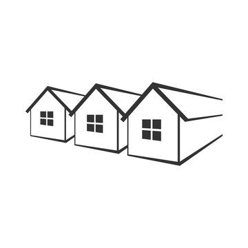 three simple houses in black and white clip art preview
