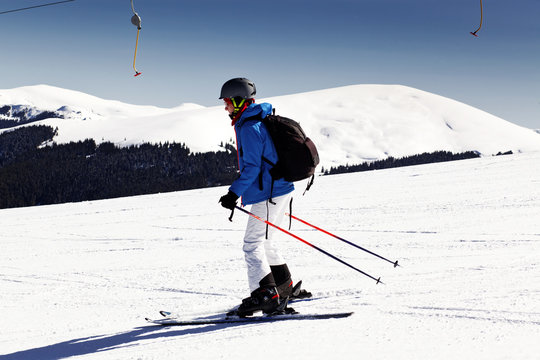 Woman learning how to ski