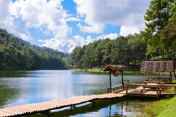 Fototapeta premium Pang-ung lake in Maehongson,Thailand. Vintage filter effect