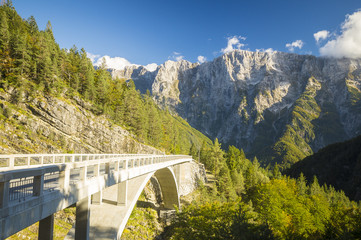Obraz premium colorful autumn in the Alps.road through the pass Predel on Mang