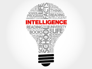 Intelligence bulb word cloud, business concept