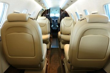 Front part of business jet cabin