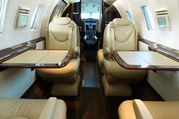 Front part of business jet cabin