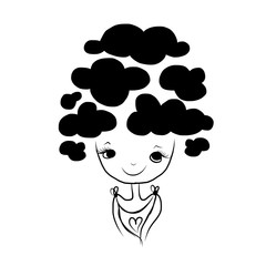 Cute girl with cloud hairstyle, sketch for your design