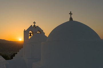 Traditional church saint Antony in Paros island against the sunset.
