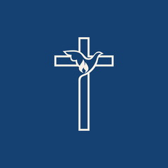 Church logo. Dove, cross, flame, icon