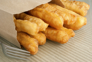 Fried Crullers or You Tiuo in Brown Take Away Bag