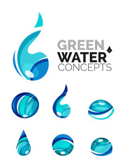 Set of abstract eco water icons, business logotype nature green