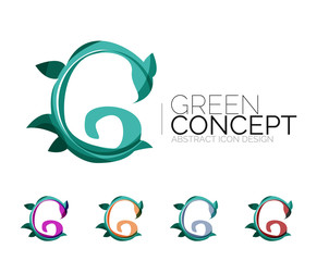 Set of abstract eco plant icons, business logotype nature green